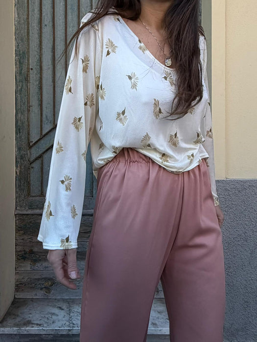 Pantaloni Mia in viscosa rosa antico