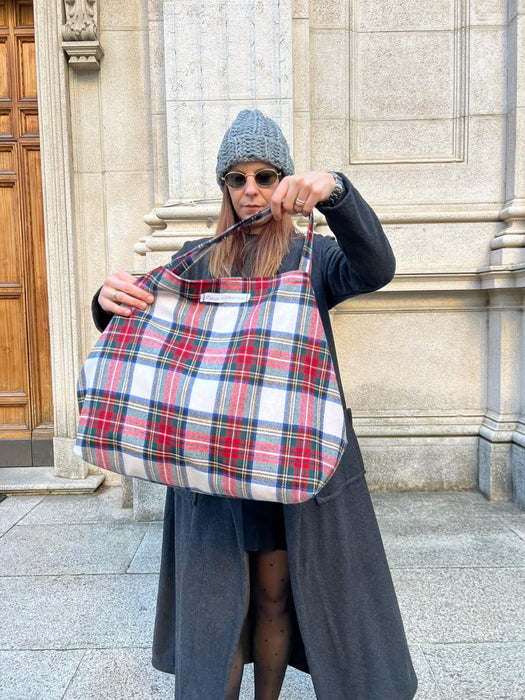 Borsa in lana tartan rossa
