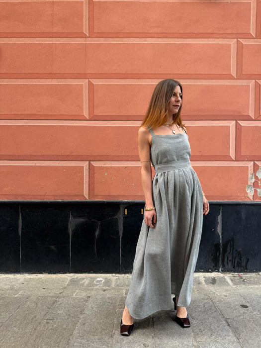 Abito Barbara in lino color azzurro polvere