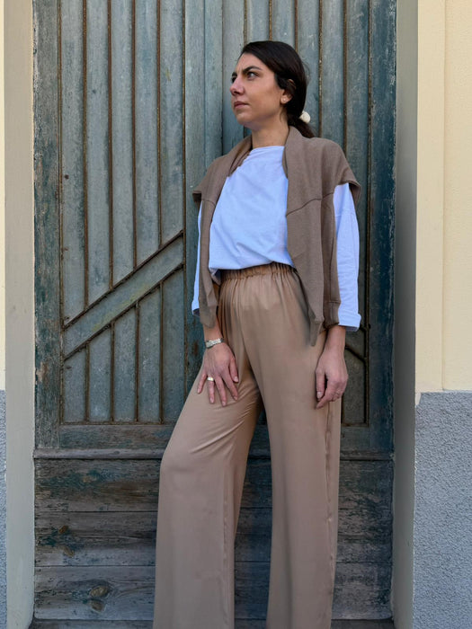 Pantaloni Mia in viscosa color caffellatte