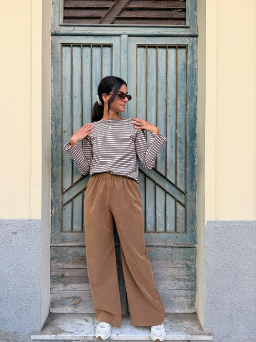 Maglia Cristiana in lana a righe tortora/bianche/bordeaux