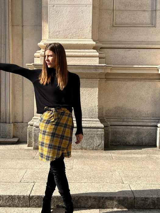 Gonna Matilda corta in lana tartan gialla