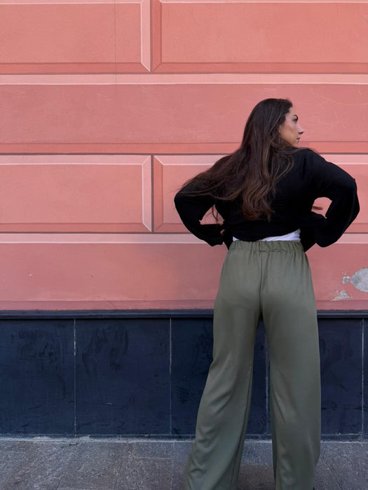 Pantaloni Mia in viscosa verde militare