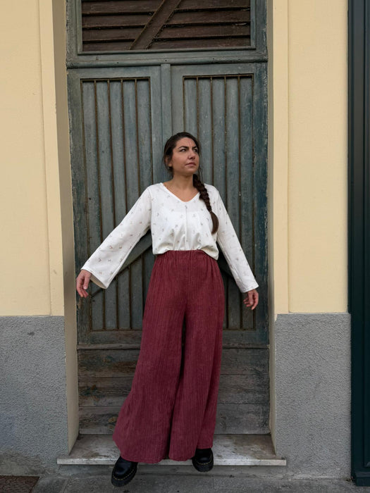 Pantaloni Corrado in spugna color lampone