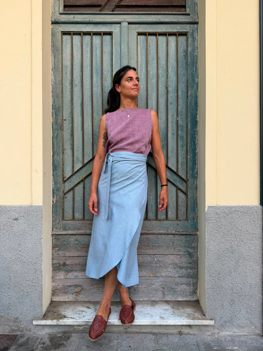 Top Emilia in lino rosa ciliegia