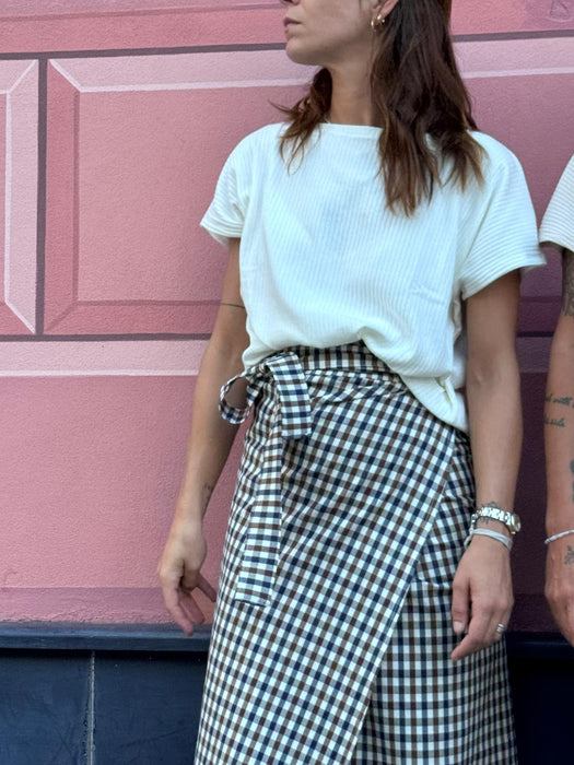 Gonna Matilda lunga a quadretti blu e marrone