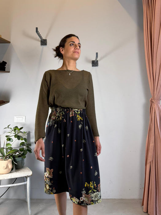 Gonna Beatrice midi nera a fiori