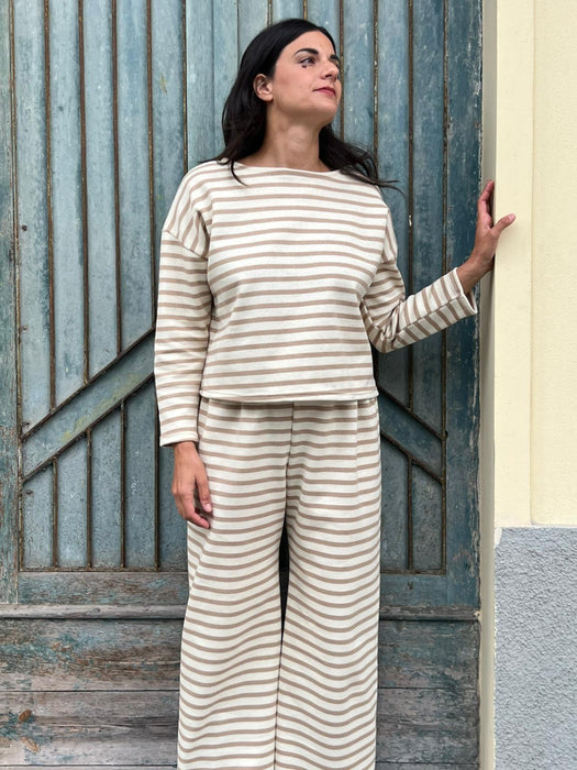 Pantaloni Mia a righe panna e beige