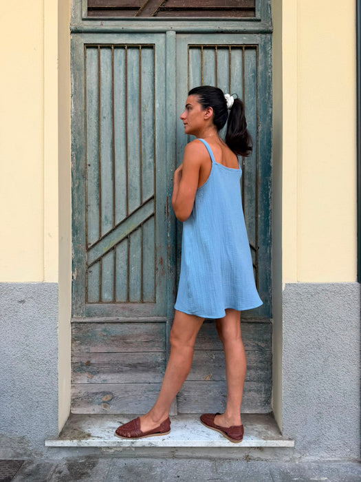 Abito Filomena in mussola azzurra