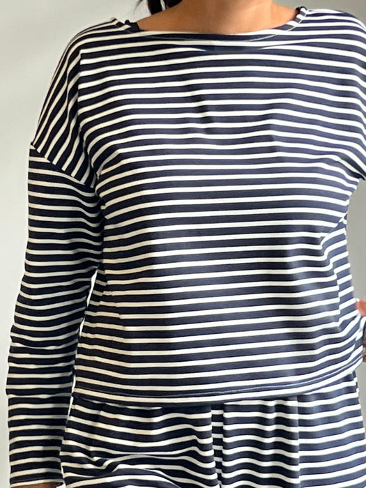 Pantaloni Mia a righe blu e bianche
