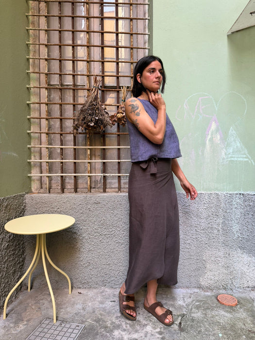 Gonna Matilda in lino marrone testa di moro