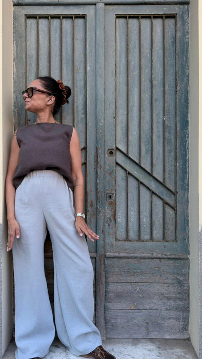 Pantaloni Mia in mussola color ghiaccio