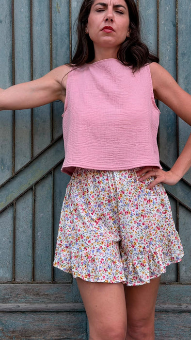 Top Emilia in mussola rosa
