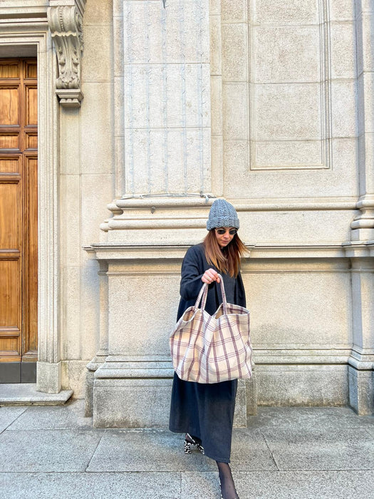 Borsa in lana a quadri panna