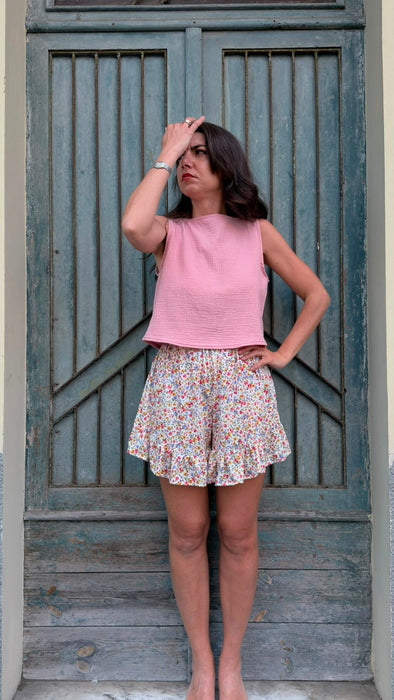 Top Emilia in mussola rosa
