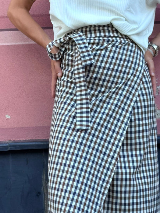 Gonna Matilda lunga a quadretti blu e marrone