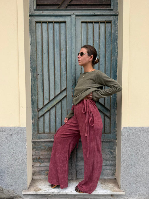 Pantaloni Luigi in spugna color lampone