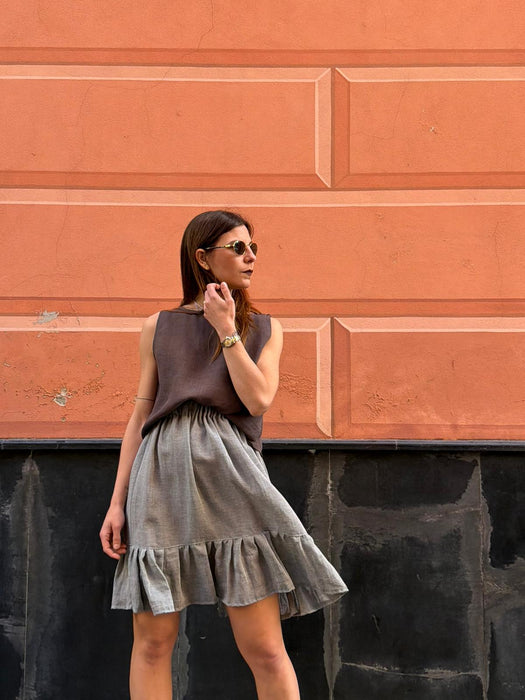 Gonna Olivio in lino color azzurro polvere