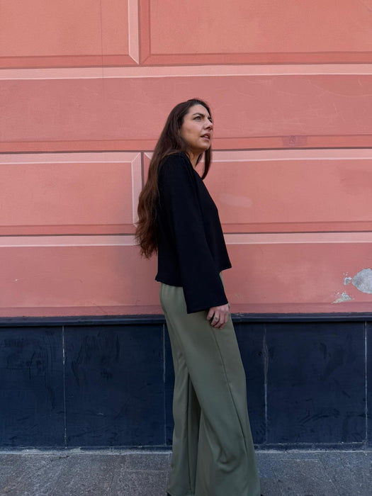 Pantaloni Mia in viscosa verde militare