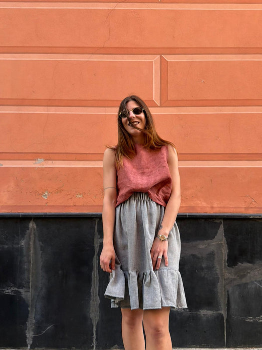 Gonna Olivio in lino color azzurro polvere