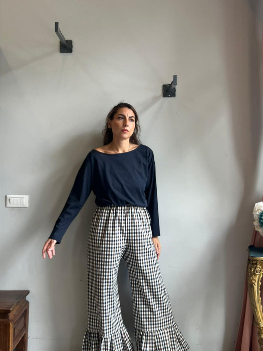 Pantaloni Ines a quadretti blu e marroni