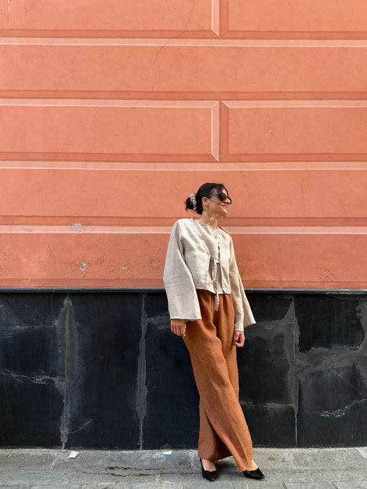 Pantaloni Mia in lino color terracotta