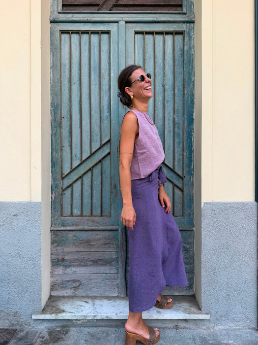 Top Emilia in lino rosa ciliegia