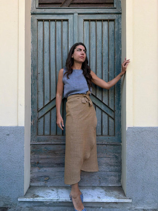 Top Emilia in lino azzurro jeans