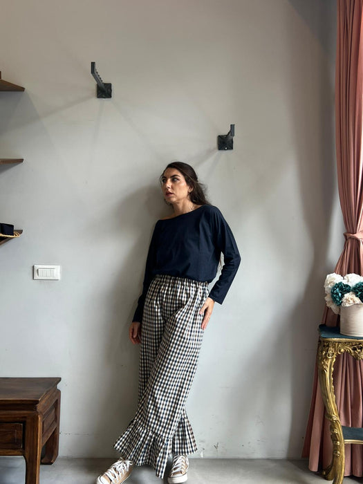 Pantaloni Ines a quadretti blu e marroni