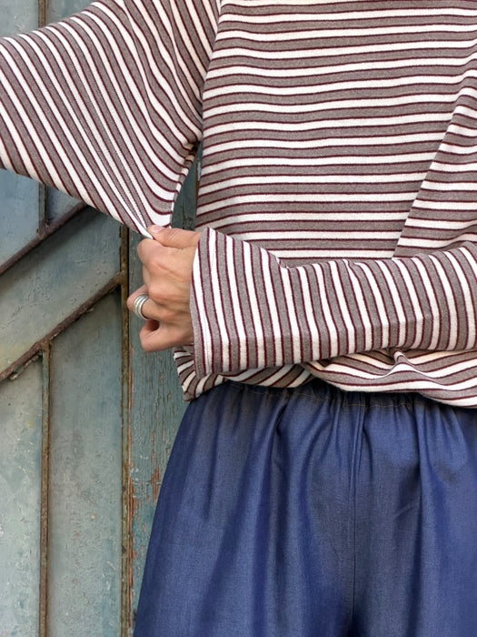 Maglia Cristiana in lana a righe tortora/bianche/bordeaux