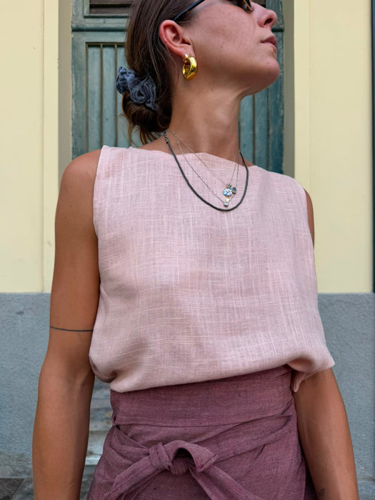Top Emilia in lino rosa pesca