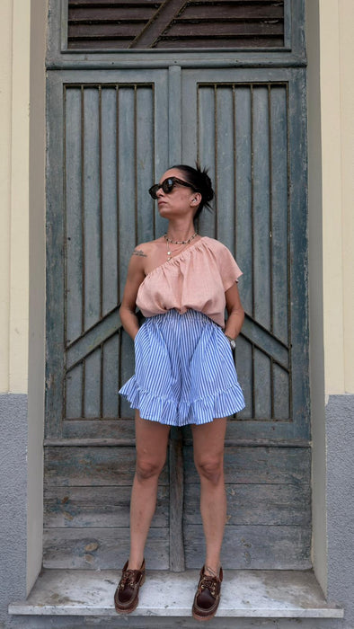Top Ludovico in lino color rosa pesca