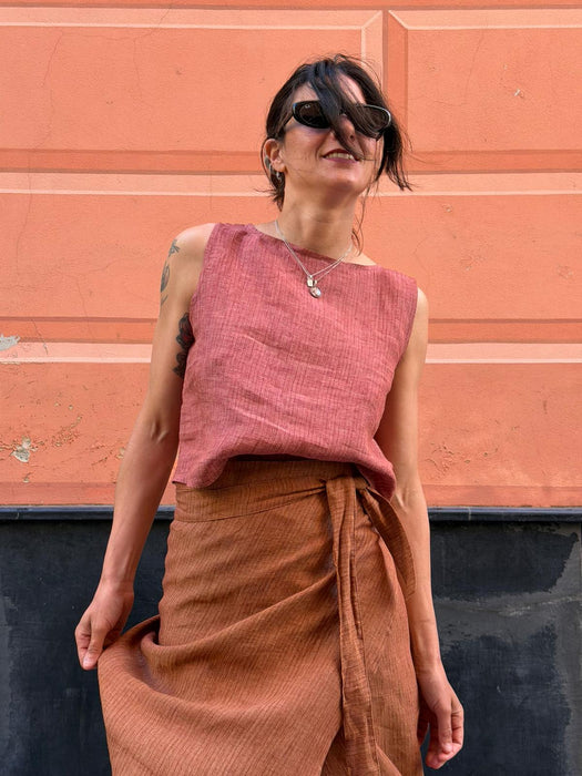 Gonna Matilda in lino color terracotta