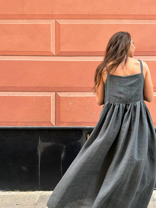 Abito Barbara in lino color grigio scuro