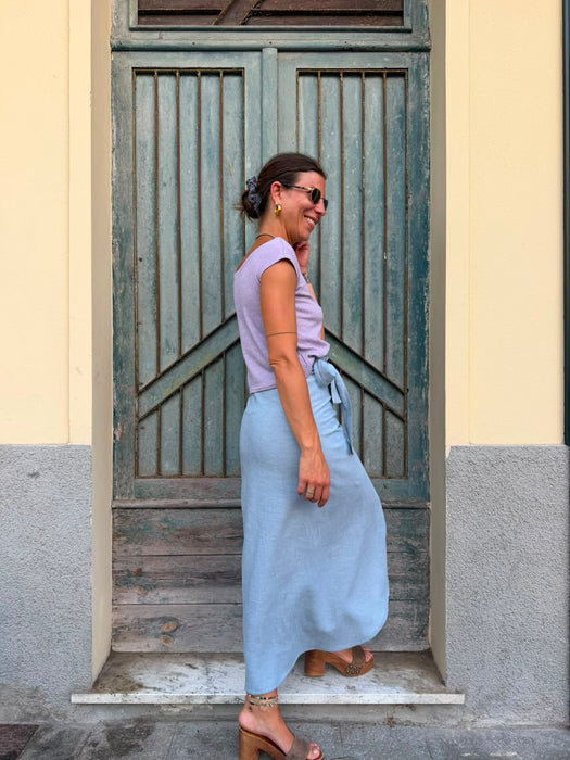 Gonna Matilda in lino e viscosa azzurra