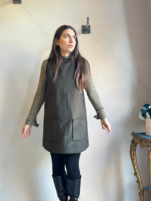 Abito Emilia con tasche in velluto verdone