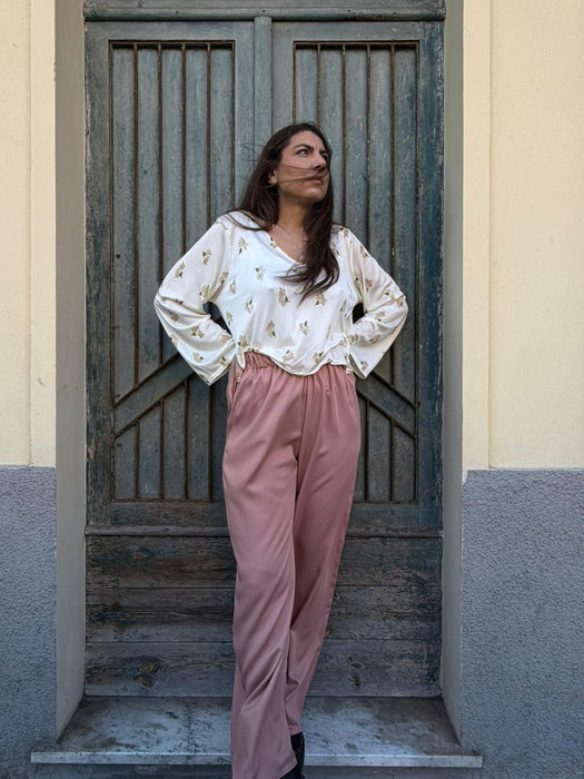 Pantaloni Mia in viscosa rosa antico