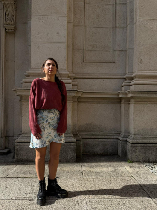 Gonna Matilda in gabardine a fiori azzurri