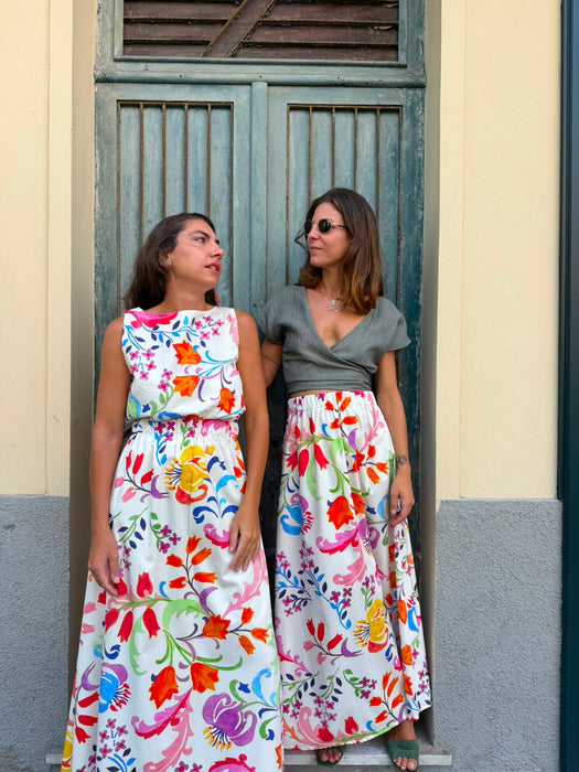 Top Emilia in cotone a fiori colorati