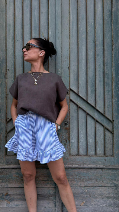 T-shirt Scatoletta in lino marrone testa di moro