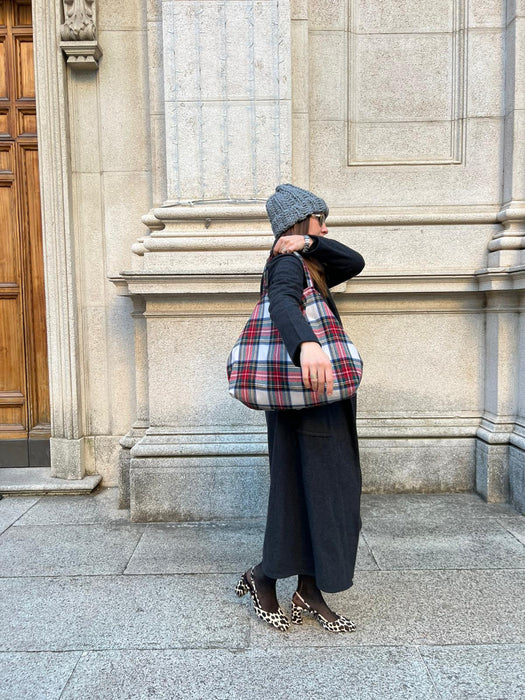 Borsa in lana tartan rossa
