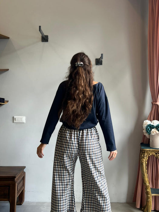 Pantaloni Ines a quadretti blu e marroni