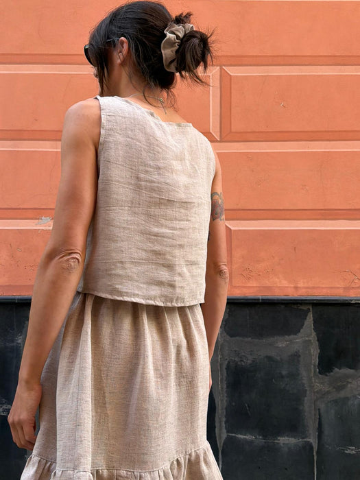 Top Emilia in lino color sabbia