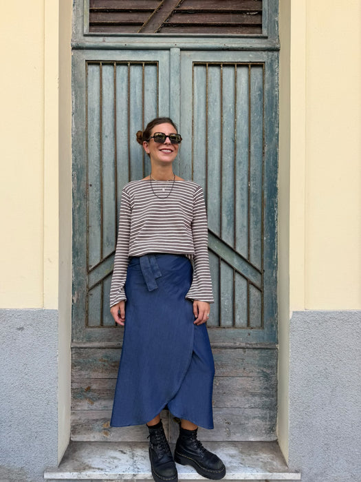 Maglia Cristiana in lana a righe tortora/bianche/bordeaux
