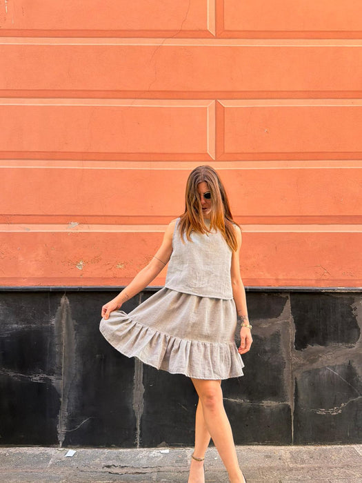 Gonna Olivio in lino color azzurro polvere