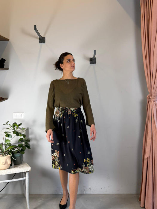 Gonna Beatrice midi nera a fiori