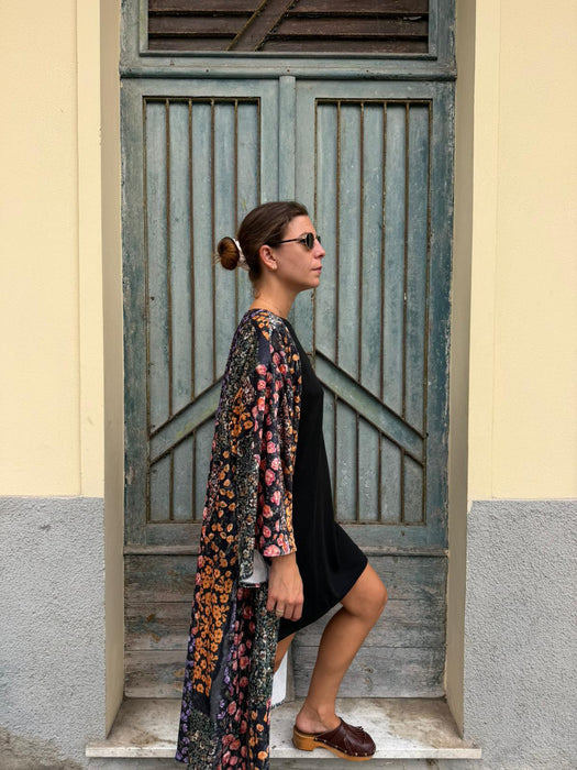 Kimono in velluto in fantasia a fiori