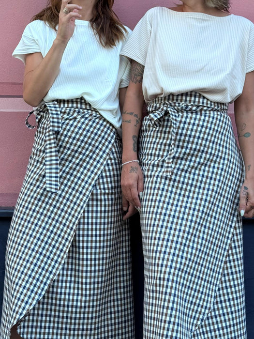 Gonna Matilda lunga a quadretti blu e marrone