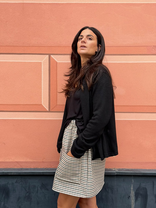 Gonna Luca in twill di lana verde/tabacco/avorio
