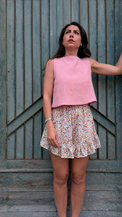Top Emilia in mussola rosa